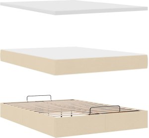 vidaXL Łóżko Ottoman z materacem i diodami LED kremowe 140x190 cm 9