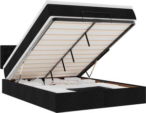 vidaXL Łóżko Ottoman z materacem i diodami LED Czarny 140x190 cm 2