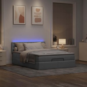 vidaXL Łóżko Ottoman z materacem i diodami LED Jasnoszary 140x190 cm 3