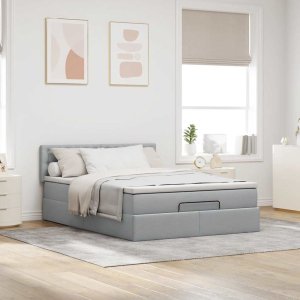 vidaXL Łóżko Ottoman z materacem i diodami LED Jasnoszary 140x190 cm 4