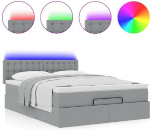 vidaXL Łóżko Ottoman z materacem i diodami LED Jasnoszary 140x190 cm 5