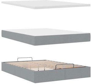 vidaXL Łóżko Ottoman z materacem i diodami LED Jasnoszary 140x190 cm 9