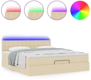 vidaXL Otomana Łóżko z Materacem i LED, kremowy, 180x200cm, tkanina 5