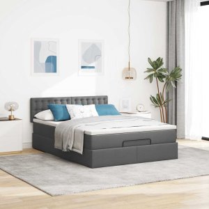 vidaXL Łóżko otomana z materacem i diodami LED ciemnoszare 140x200 cm 4