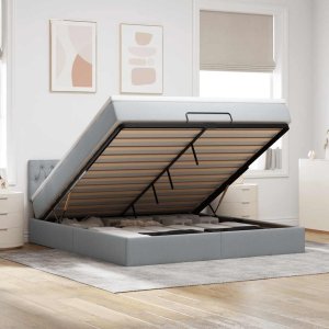 vidaXL Łóżko Ottoman z materacem i LED, jasnoszary, 180x200cm, tkanina 1