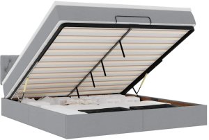vidaXL Łóżko Ottoman z materacem i LED, jasnoszary, 180x200cm, tkanina 2