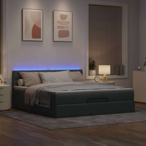 vidaXL Łóżko Ottoman z materacem i LED, jasnoszary, 180x200cm, tkanina 3