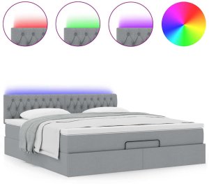 vidaXL Łóżko Ottoman z materacem i LED, jasnoszary, 180x200cm, tkanina 4