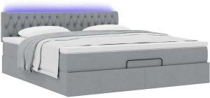 vidaXL Łóżko Ottoman z materacem i LED, jasnoszary, 180x200cm, tkanina 5