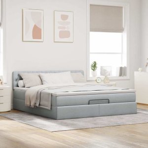 vidaXL Łóżko Ottoman z materacem i LED, jasnoszary, 180x200cm, tkanina 6