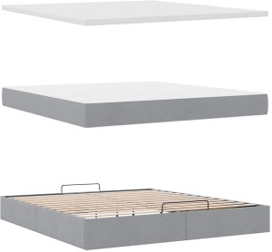 vidaXL Łóżko Ottoman z materacem i LED, jasnoszary, 180x200cm, tkanina 9