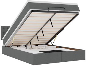 vidaXL Łóżko Ottoman z materacem i diodami LED Ciemnoszary 140x190 cm 2
