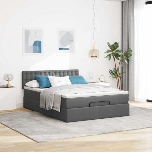 vidaXL Łóżko Ottoman z materacem i diodami LED Ciemnoszary 140x190 cm 4