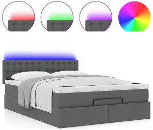 vidaXL Łóżko Ottoman z materacem i diodami LED Ciemnoszary 140x190 cm 5