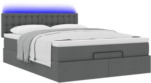 vidaXL Łóżko Ottoman z materacem i diodami LED Ciemnoszary 140x190 cm 6