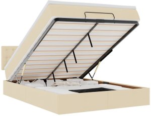 vidaXL Otomana Łóżko z Materacem i LED Kremowy 140x200 cm Tkanina 2