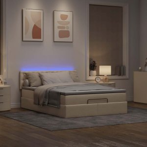 vidaXL Otomana Łóżko z Materacem i LED Kremowy 140x200 cm Tkanina 3