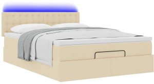 vidaXL Otomana Łóżko z Materacem i LED Kremowy 140x200 cm Tkanina 6