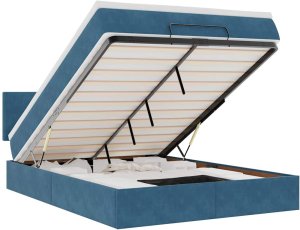 vidaXL Rama łóżka otomana z materacem, niebieska, 140x200 cm, aksamit 2