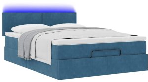 vidaXL Rama łóżka otomana z materacem, niebieska, 140x200 cm, aksamit 3