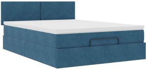 vidaXL Rama łóżka otomana z materacem, niebieska, 140x200 cm, aksamit 5