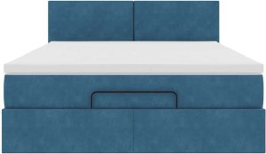 vidaXL Rama łóżka otomana z materacem, niebieska, 140x200 cm, aksamit 6