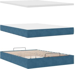vidaXL Rama łóżka otomana z materacem, niebieska, 140x200 cm, aksamit 7