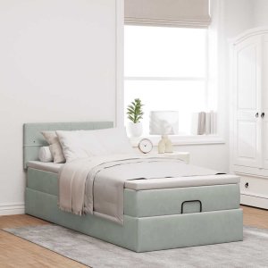 vidaXL Rama łóżka otomana z materacem, szara, 100x200 cm, aksamit 4