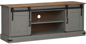 vidaXL Szafka RTV HALDEN 2 Drzwi przesuwne Szara Drewno lite 2