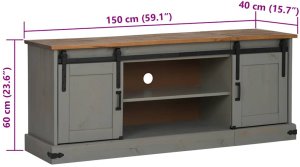 vidaXL Szafka RTV HALDEN 2 Drzwi przesuwne Szara Drewno lite 9
