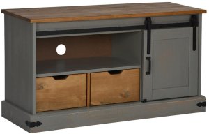 vidaXL Szafka RTV HALDEN z drzwiami przesuwnymi Szara Drewno lite 2
