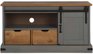 vidaXL Szafka RTV HALDEN z drzwiami przesuwnymi Szara Drewno lite 3