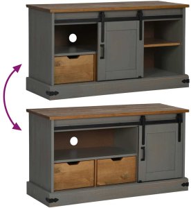 vidaXL Szafka RTV HALDEN z drzwiami przesuwnymi Szara Drewno lite 7