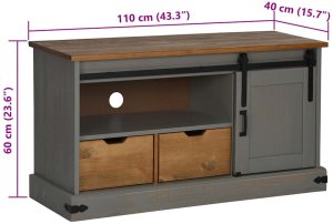 vidaXL Szafka RTV HALDEN z drzwiami przesuwnymi Szara Drewno lite 10