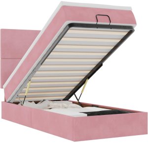 vidaXL Rama łóżka otomana z materacami, różowa, 140x190 cm, aksamit 2