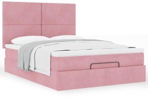 vidaXL Rama łóżka otomana z materacami, różowa, 140x190 cm, aksamit 4