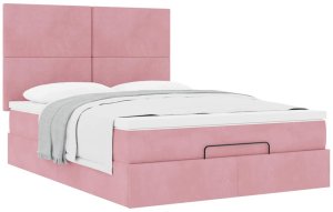 vidaXL Rama łóżka otomana z materacami, różowa, 140x190 cm, aksamit 5