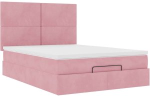 vidaXL Rama łóżka otomana z materacami, różowa, 140x190 cm, aksamit 6