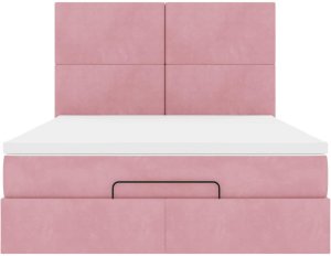vidaXL Rama łóżka otomana z materacami, różowa, 140x190 cm, aksamit 7