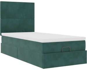 vidaXL Rama łóżka otomana z materacami, zielona, 90x200 cm, aksamit 6