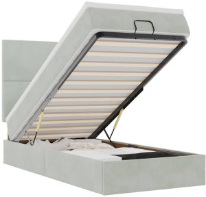 vidaXL Rama łóżka otomana z materacami, szara, 90x200 cm, aksamit 2