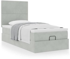 vidaXL Rama łóżka otomana z materacami, szara, 90x200 cm, aksamit 4