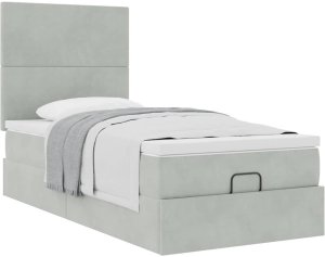 vidaXL Rama łóżka otomana z materacami, szara, 90x200 cm, aksamit 5