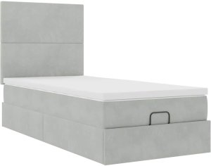vidaXL Rama łóżka otomana z materacami, szara, 90x200 cm, aksamit 6