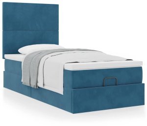 vidaXL Rama łóżka otomana z materacami, niebieska, 90x190 cm, aksamit 4
