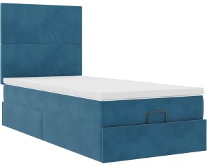 vidaXL Rama łóżka otomana z materacami, niebieska, 90x190 cm, aksamit 6