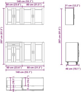 vidaXL Zestaw szafek kuchennych, Kalmar, 4-częściowy, dąb brązowy 7