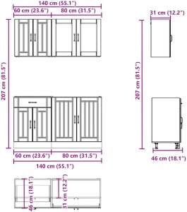vidaXL Zestaw szafek kuchennych, Kalmar, 4-częściowy, dąb brązowy 7