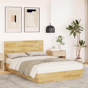 Rama łóżka z zagłówkiem bez materaca 120x200 cm lite drewno dąb Lumarko! Lumarko! 1