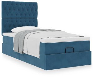 vidaXL Rama łóżka otomana z materacami, niebieska, 90x200 cm, aksamit 4